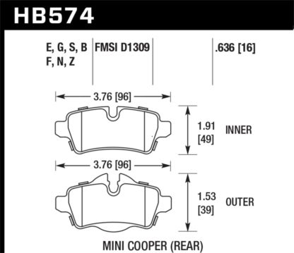 Hawk 07+ Mini Cooper HP+ Street Rear Brake Pads - Image 3