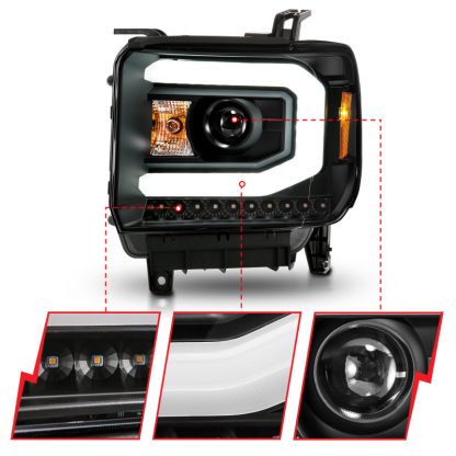 ANZO 2014-2015 GMC Sierra 1500 Projector Headlights w/ Light Bar Black Housing (Halogen Type) - Image 4