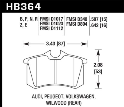 Hawk (Various) Audi / Peugeot / Volkswagen Ceramic Street Rear Brake Pads - Image 2