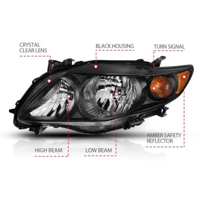 ANZO 2009-2010 Toyota Corolla Crystal Headlight Black Amber - Image 4