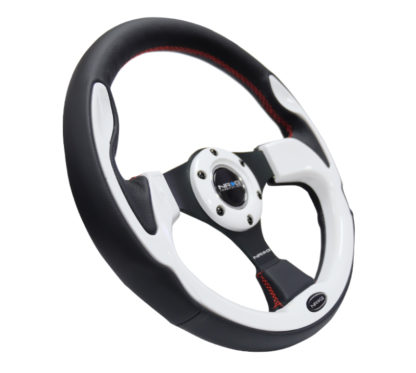 NRG Reinforced Steering Wheel (320mm) Blk w/White Trim & 4mm 3-Spoke - Image 2