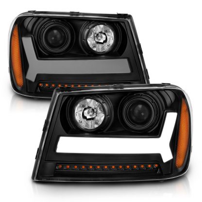 ANZO 2006-2009 Chevrolet Trailblazer Projector Headlights w/ Plank Style Design Black w/ Amber - Image 6