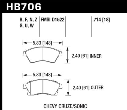 Hawk 11-12 Chevy Cruze Eco/LS/1LT/2LT/LTZ / 12 Sonic LS/LT/LTZ Perf Ceramic Front Street Brake Pads - Image 4