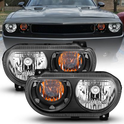 ANZO 2008-2014 Dodge Challenger Crystal Headlights Black - Image 3