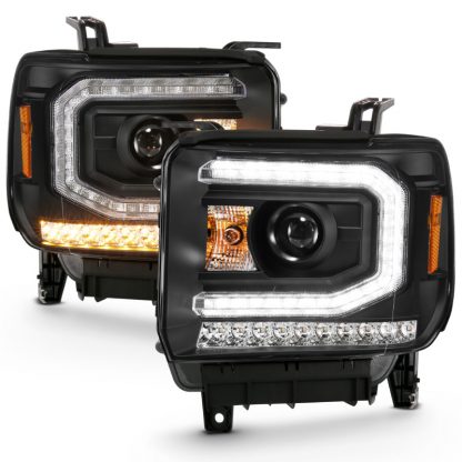 ANZO 2016-2019 Gmc Sierra 1500 Projector Headlight Plank Style Black w/ Sequential Amber Signal - Image 6