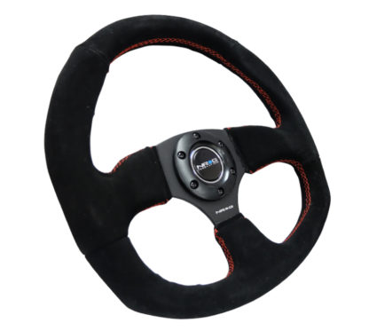 NRG Reinforced Steering Wheel (320mm Horizontal / 330mm Vertical) Suede w/Red Stitch - Image 2