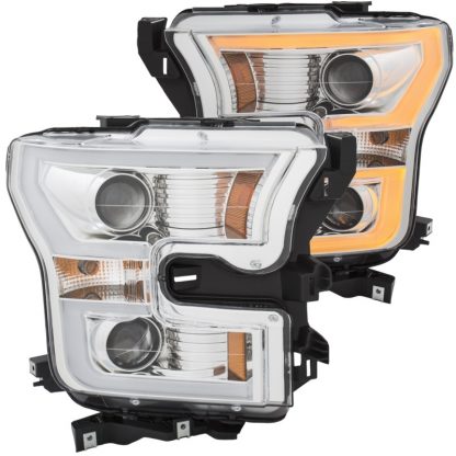 ANZO 2015-2017 Ford F-150 Projector Headlights w/ Plank Style Switchback Chrome w/ Amber - Image 4