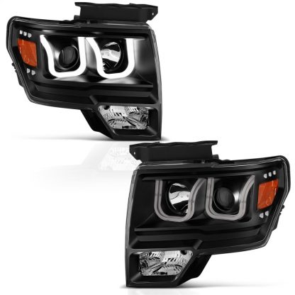 ANZO 2009-2014 Ford F-150 Projector Headlights w/ U-Bar Black - Image 4