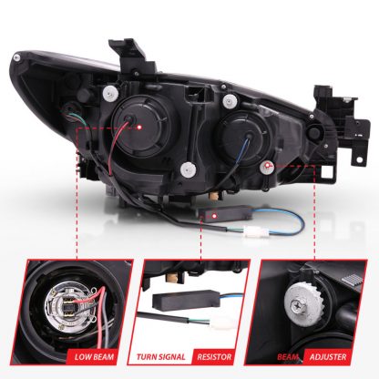 ANZO 2014-2015 Mazda 6 Projector Headlights w/ Plank Style Design Black - Image 9