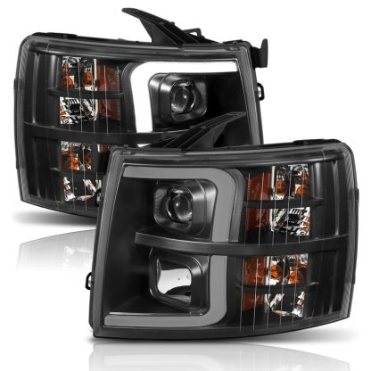 ANZO 07-13 Chevrolet Silverado 1500 Plank Style Projector Headlights Black w/ Amber - Image 8