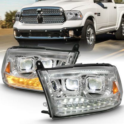 ANZO 2009-2018 Dodge Ram 1500 Led Projector Plank Style Switchback H.L Halo Chrome Amber (OE Style) - Image 2