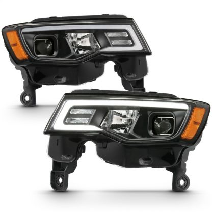 ANZO 2017-2018 Jeep Grand Cherokee Projector Headlights w/ Plank Style Switchback - Black w/ Amber - Image 4