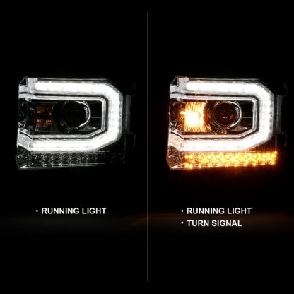 ANZO 2016-2019 Gmc Sierra 1500 Projector Headlight Plank Style Chrome w/ Sequential Amber Signal - Image 7