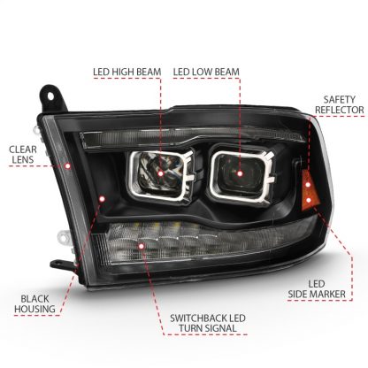 ANZO 2009-2018 Dodge Ram 1500 Led Projector Plank Style Switchback H.L Halo Black Amber (OE Style) - Image 5