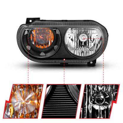 ANZO 2008-2014 Dodge Challenger Crystal Headlights Black - Image 9