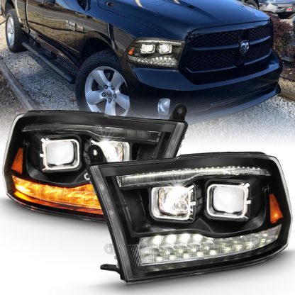 ANZO 2009-2018 Dodge Ram 1500 Led Projector Plank Style Switchback H.L Halo Black Amber (OE Style) - Image 2