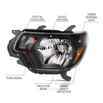 ANZO 2012-2015 Toyota Tacoma Crystal Headlights Black - Image 8