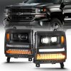 ANZO 16-18 Chevrolet Silverado 1500 LED Projector Headlights w/Plank Style Switchback Black w/ Amber - Image 2