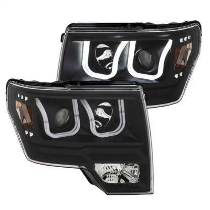 ANZO 2009-2014 Ford F-150 Projector Headlights w/ U-Bar Switchback Black w/ Amber - Image 3