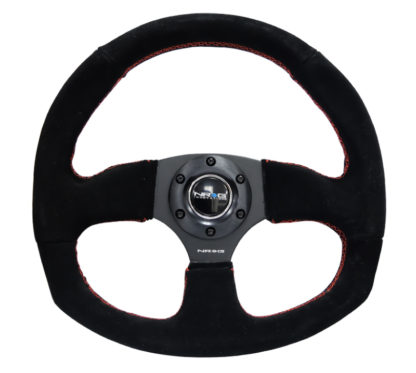 NRG Reinforced Steering Wheel (320mm Horizontal / 330mm Vertical) Suede w/Red Stitch - Image 4