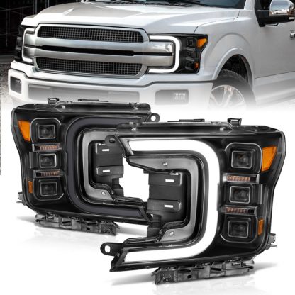 Anzo 18-20 Ford F-150 Full Led Projector Smoke Bar Style Headlights Black Amber - Image 2