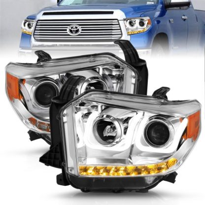 ANZO 2014-2015 Toyota Tundra Projector Headlights w/ U-Bar Chrome w/ DRL - Image 2