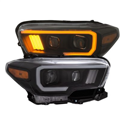 ANZO 2016-2017 Toyota Tacoma Projector Headlights w/ Plank Style Switchback Black w/ Amber - Image 3