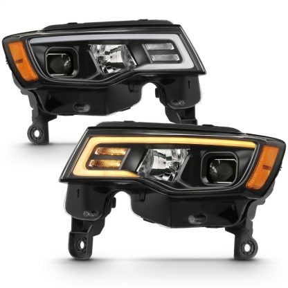 ANZO 2017-2018 Jeep Grand Cherokee Projector Headlights w/ Plank Style Switchback - Black w/ Amber - Image 5