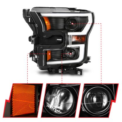 ANZO 2015-2017 Ford F-150 Projector Headlights w/ Plank Style Switchback Black w/ Amber - Image 9