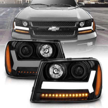 ANZO 2006-2009 Chevrolet Trailblazer Projector Headlights w/ Plank Style Design Black w/ Amber - Image 2