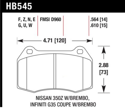 Hawk 03-04 Infinit G35 / 04-09 Nissan 350z w/ Brembo DTC-60 Race Front Brake Pads - Image 3