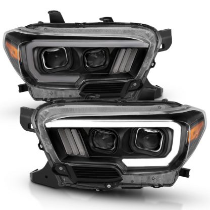 ANZO 2016-2017 Toyota Tacoma Projector Headlights w/ Plank Style Design Black/Amber w/ DRL - Image 6