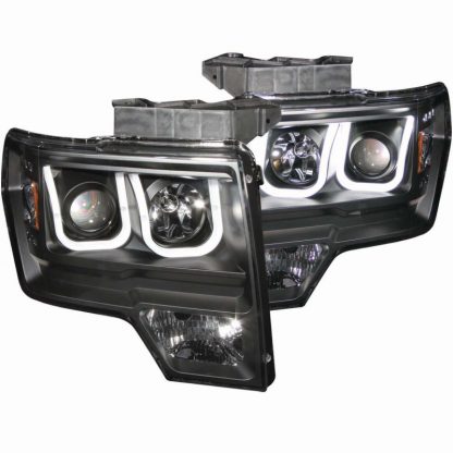 ANZO 2009-2014 Ford F-150 Projector Headlights w/ U-Bar Black