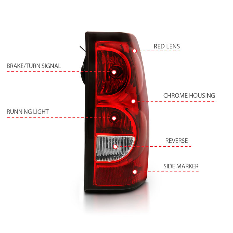 ANZO 2004-2007 Chevy Silverado Taillight Red/Clear Lens w/Black Trim (OE Replacement) - Image 5