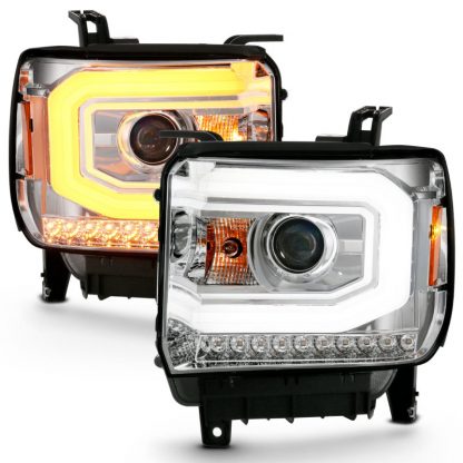 ANZO 2014-2015 Gmc Sierra 1500 Projector Headlight Plank Style Chrome w/ Switchback (Halogen Type) - Image 2