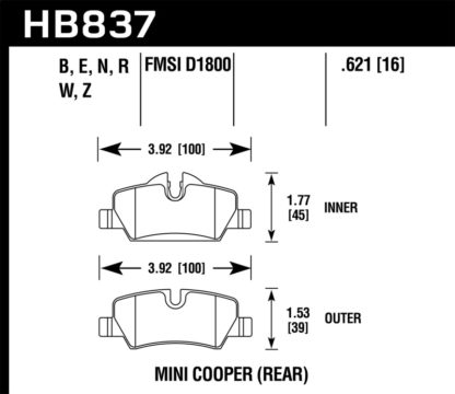 Hawk 14-17 Mini Cooper HPS 5.0 Rear Brake Pads - Image 2