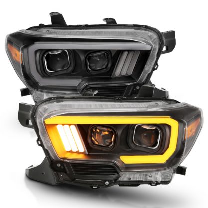 ANZO 2016-2017 Toyota Tacoma Projector Headlights w/ Plank Style Switchback Black w/ Amber - Image 9