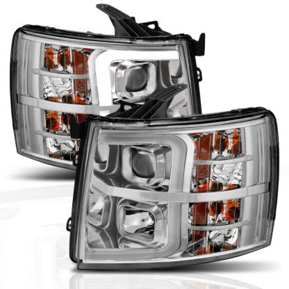 ANZO 07-13 Chevrolet Silverado 1500/2500/3500 Proj Headlights w/ Plank Style Switchback Chrome w/Amb - Image 8