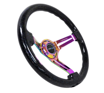 NRG Reinforced Steering Wheel (350mm / 3in. Deep) Blk Multi Color Flake w/ Neochrome Center Mark - Image 2