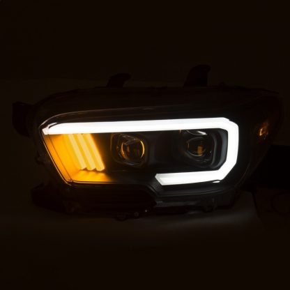 ANZO 2016-2017 Toyota Tacoma Projector Headlights w/ Plank Style Design Black/Amber w/ DRL - Image 4