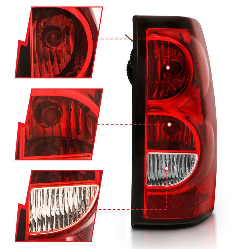 ANZO 2004-2007 Chevy Silverado Taillight Red/Clear Lens w/Black Trim (OE Replacement) - Image 2