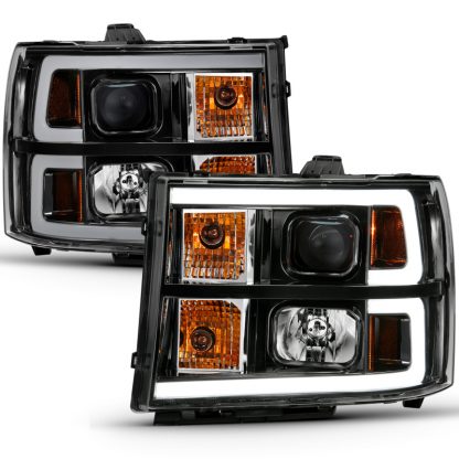 ANZO 2007-2013 Gmc Sierra 1500 Projector Headlight Plank Style Black w/ Clear Lens Amber - Image 2