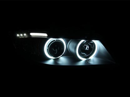 ANZO 2006-2008 BMW 3 Series E90-E91 Projector Headlights w/ Halo w/ LED Bar Black (CCFL) - Image 2