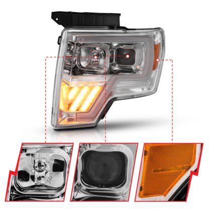 ANZO 2009-2014 Ford F-150 Projector Headlight Chrome Amber - Image 5