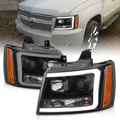 ANZO 07-14 Chevy Tahoe Projector Headlights w/ Plank Style Design Black w/ Amber - Image 2