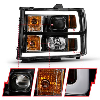 ANZO 2007-2013 Gmc Sierra 1500 Projector Headlight Plank Style Black w/ Clear Lens Amber - Image 3