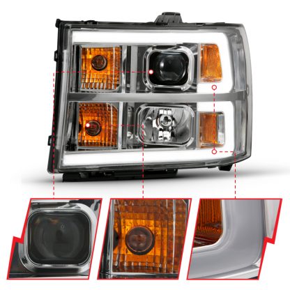 ANZO 2007-2013 Gmc Sierra 1500 Projector Headlight Plank Style Chrome w/ Clear Lens Amber - Image 3