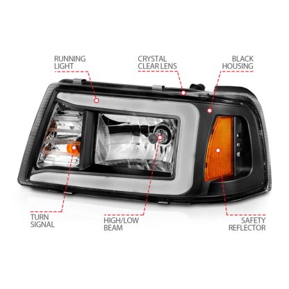 ANZO 2001-2011 Ford Ranger Crystal Headlights w/ Light Bar Black Housing - Image 2