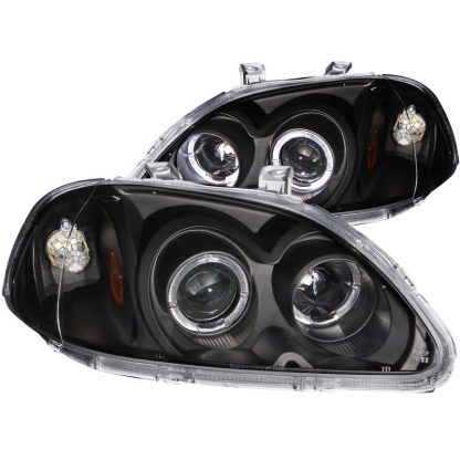 ANZO 1996-1998 Honda Civic Projector Headlights w/ Halo Black - Image 2