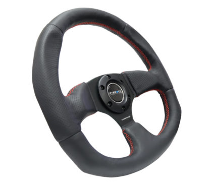 NRG Reinforced Steering Wheel (320mm Horizontal / 330mm Vertical) Leather w/Red Stitching - Image 2